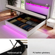 Load image into Gallery viewer, Artiss Bed Frame Gas Lift LED Beds Base Platform White PVC Leather Storage Headboard - King