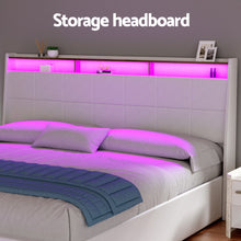 Load image into Gallery viewer, Artiss Bed Frame Gas Lift LED Beds Base Platform White PVC Leather Storage Headboard - King