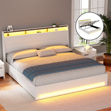 Load image into Gallery viewer, Artiss Bed Frame Gas Lift LED Beds Base Platform White PVC Leather Storage Headboard - King