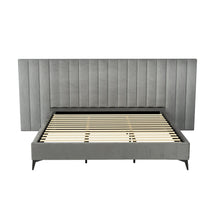 Load image into Gallery viewer, Bed Frame King Size Bed Base w Oversized Headboard Velvet Fabric Grey
