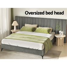 Load image into Gallery viewer, Bed Frame King Size Bed Base w Oversized Headboard Velvet Fabric Grey