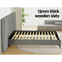 Load image into Gallery viewer, Bed Frame King Size Bed Base w Oversized Headboard Velvet Fabric Grey