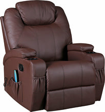 Load image into Gallery viewer, Brown Massage Sofa Chair Recliner 360 Degree Swivel PU Leather Lounge 8 Point Heated