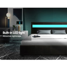 Load image into Gallery viewer, Artiss LED Bed Frame Queen Size Gas Lift Base With Storage Black Leather
