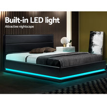 Load image into Gallery viewer, Artiss RGB LED Bed Frame King Size Gas Lift Base Storage Black Leather LUMI