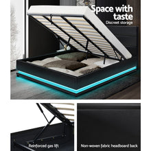 Load image into Gallery viewer, Artiss RGB LED Bed Frame King Size Gas Lift Base Storage Black Leather LUMI