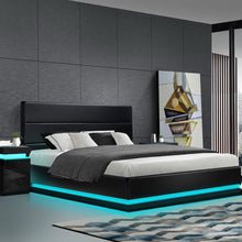 Load image into Gallery viewer, Artiss RGB LED Bed Frame King Size Gas Lift Base Storage Black Leather LUMI
