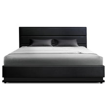 Load image into Gallery viewer, Artiss RGB LED Bed Frame Queen Size Gas Lift Base Storage Black Leather LUMI