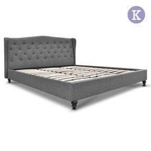 Load image into Gallery viewer, Artiss King Size Wooden Upholstered Bed Frame Headborad - Grey
