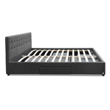 Load image into Gallery viewer, Artiss Double Size Fabric Bed Frame Headboard with Drawers  - Charcoal