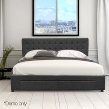 Load image into Gallery viewer, Artiss Double Size Fabric Bed Frame Headboard with Drawers  - Charcoal
