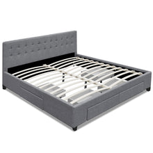 Load image into Gallery viewer, KING Bed Frame with 4 Storage Drawers AVIO Fabric Headboard Wooden
