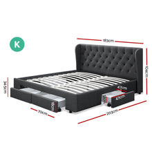 Load image into Gallery viewer, Artiss King Size Bed Frame Base Mattress With Storage Drawer Charcoal Fabric MILA