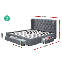 Load image into Gallery viewer, Artiss Queen Size Bed Frame Base Mattress With Storage Drawer Grey Fabric MILA