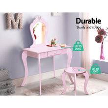 Load image into Gallery viewer, Keezi Kids Vanity Dressing Table Stool Set Mirror Drawer Children Makeup Pink