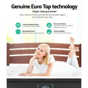 Giselle Bedding Double Size Mattress 7 Zone Euro Top Pocket Spring 34cm