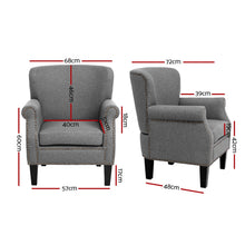 Load image into Gallery viewer, Artiss Armchair Accent Chair Retro Armchairs Lounge Accent Chair Single Sofa Linen Fabric Seat Grey