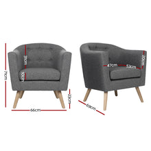 Load image into Gallery viewer, Artiss ADORA Armchair Tub Chair Single Accent Armchairs Sofa Lounge Fabric Grey