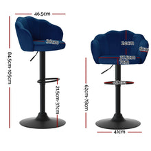 Load image into Gallery viewer, 2x Bar Stools Gas Lift Velvet Blue Furniture Kings Warehouse 