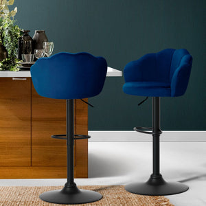 2x Bar Stools Gas Lift Velvet Blue Furniture Kings Warehouse 