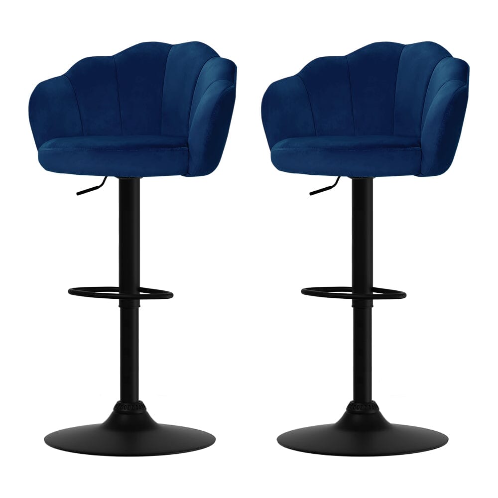 2x Bar Stools Gas Lift Velvet Blue Furniture Kings Warehouse 