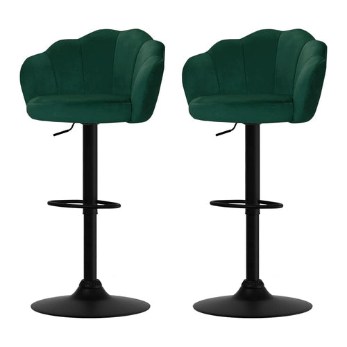 2x Bar Stools Gas Lift Velvet Green Furniture Kings Warehouse 