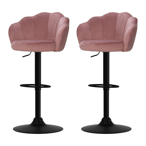 2x Bar Stools Gas Lift Velvet Pink Furniture Kings Warehouse 