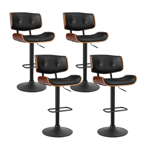 4x Bar Stools Gas Lift Leather All Black Furniture Kings Warehouse 