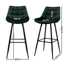 Load image into Gallery viewer, Artiss 4x Bar Stools Velvet Chairs Green
