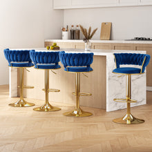 Load image into Gallery viewer, Artiss 4x Bar Stools Gas Lift Velvet Woven Backrest Navy