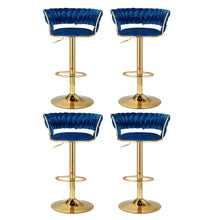 Load image into Gallery viewer, Artiss 4x Bar Stools Gas Lift Velvet Woven Backrest Navy