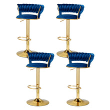 Load image into Gallery viewer, Artiss 4x Bar Stools Gas Lift Velvet Woven Backrest Navy