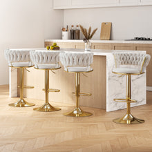 Load image into Gallery viewer, Artiss 4x Bar Stools Gas Lift Velvet Woven Backrest Ivory