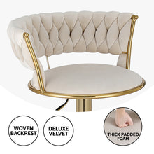 Load image into Gallery viewer, Artiss 4x Bar Stools Gas Lift Velvet Woven Backrest Ivory