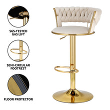 Load image into Gallery viewer, Artiss 4x Bar Stools Gas Lift Velvet Woven Backrest Ivory