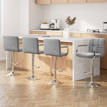 Load image into Gallery viewer, Artiss 4x Bar Stools Fabric Gas Lift w/Armrest Grey