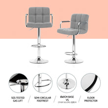 Load image into Gallery viewer, Artiss 4x Bar Stools Fabric Gas Lift w/Armrest Grey