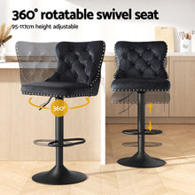Load image into Gallery viewer, Artiss 2x Velvet Bar Stool Adjustable Height Nailhead Trim Kitchen Counter Stool