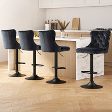 Load image into Gallery viewer, Artiss 4x Velvet Bar Stool Adjustable Height Nailhead Trim Kitchen Counter Stool
