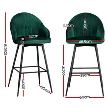 Load image into Gallery viewer, Artiss 4x Bar Stools Velvet Swivel Metal Legs Green