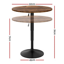 Load image into Gallery viewer, Artiss Height Adjustable Bar Table 360 Swivel Round Gaslift Design 60cm Rustic Brown Black