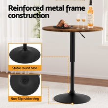 Load image into Gallery viewer, Artiss Height Adjustable Bar Table 360 Swivel Round Gaslift Design 60cm Rustic Brown Black