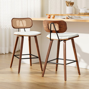 2x Artiss Bar Stools Kitchen Counter Rattan Chairs PU Leather Padding