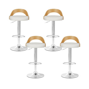 Artiss 4x Bar Stools Adjustable Leather Padded White
