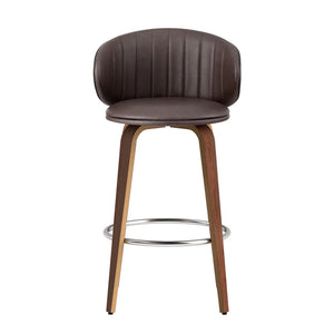 2x Artiss Bar Stools Dining Chairs Contoured Leather Wood Stool