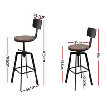 Load image into Gallery viewer, Artiss 4x Bar Stools Kitchen Dining Chairs Adjustable Wood Stool w/Backrest