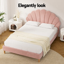 Load image into Gallery viewer, Artiss Bed Frame Double Size Scallop-Shape Bedhead Beds Base Pink Velvet Fabric