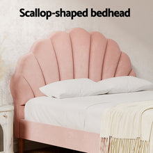 Load image into Gallery viewer, Artiss Bed Frame Double Size Scallop-Shape Bedhead Beds Base Pink Velvet Fabric
