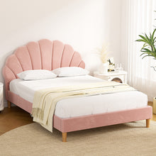Load image into Gallery viewer, Artiss Bed Frame Double Size Scallop-Shape Bedhead Beds Base Pink Velvet Fabric