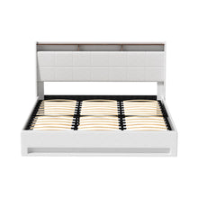 Load image into Gallery viewer, Artiss Bed Frame Gas Lift LED Beds Base Platform White PVC Leather Storage Headboard - King